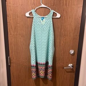 Aqua Patterned Sleeveless Dress